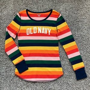 Old Navy Woman Rainbow Thermal Knit Long Sleeve Shirt